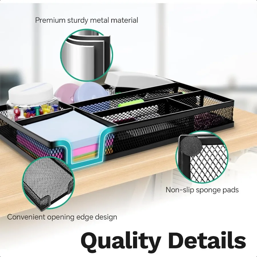 درج مكتب درج منظم متعدد الاستخدامات شبكة معدنية مكتب المنظمون والملحقات لمكتب يطير المدرسة المنزل 10.34x6.1x1.38 بوصة