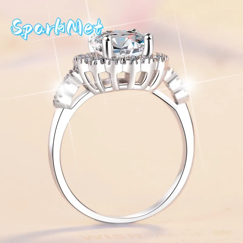 

Sparkmet 2 Carat Moissanite PT950 Platinum Ring Women's 3D Exaggerated Floral Design Luxury Party Focus Ring