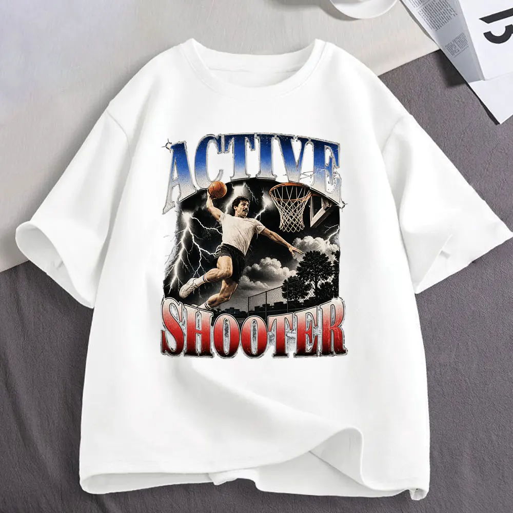 Active Shooter Funny Basketball Graphic Print T-Shirt Men's Women Clothing Fashion Cotton Casual Oversized Short Sleeve T-shirts