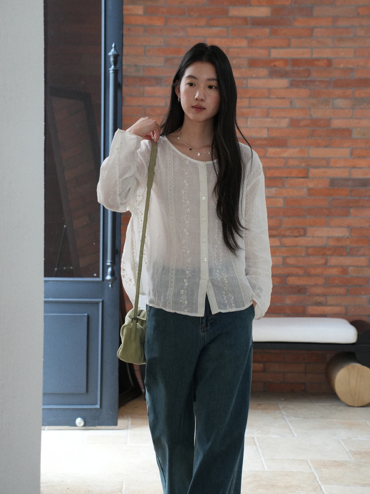 

Рубашка Botanique Romantic Estate из льна с вышивкой, двусторонняя, свободного кроя, с длинным рукавом, круглым вырезом, женская, модная, летняя