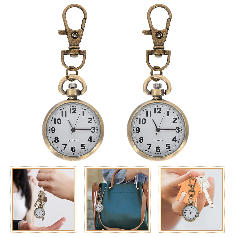 

2pcs Chest Pendant Keychain Pocket Watch For Nurses Women Large Face Fob Timepiece Doctor Student Gift Travel Hanging Watch