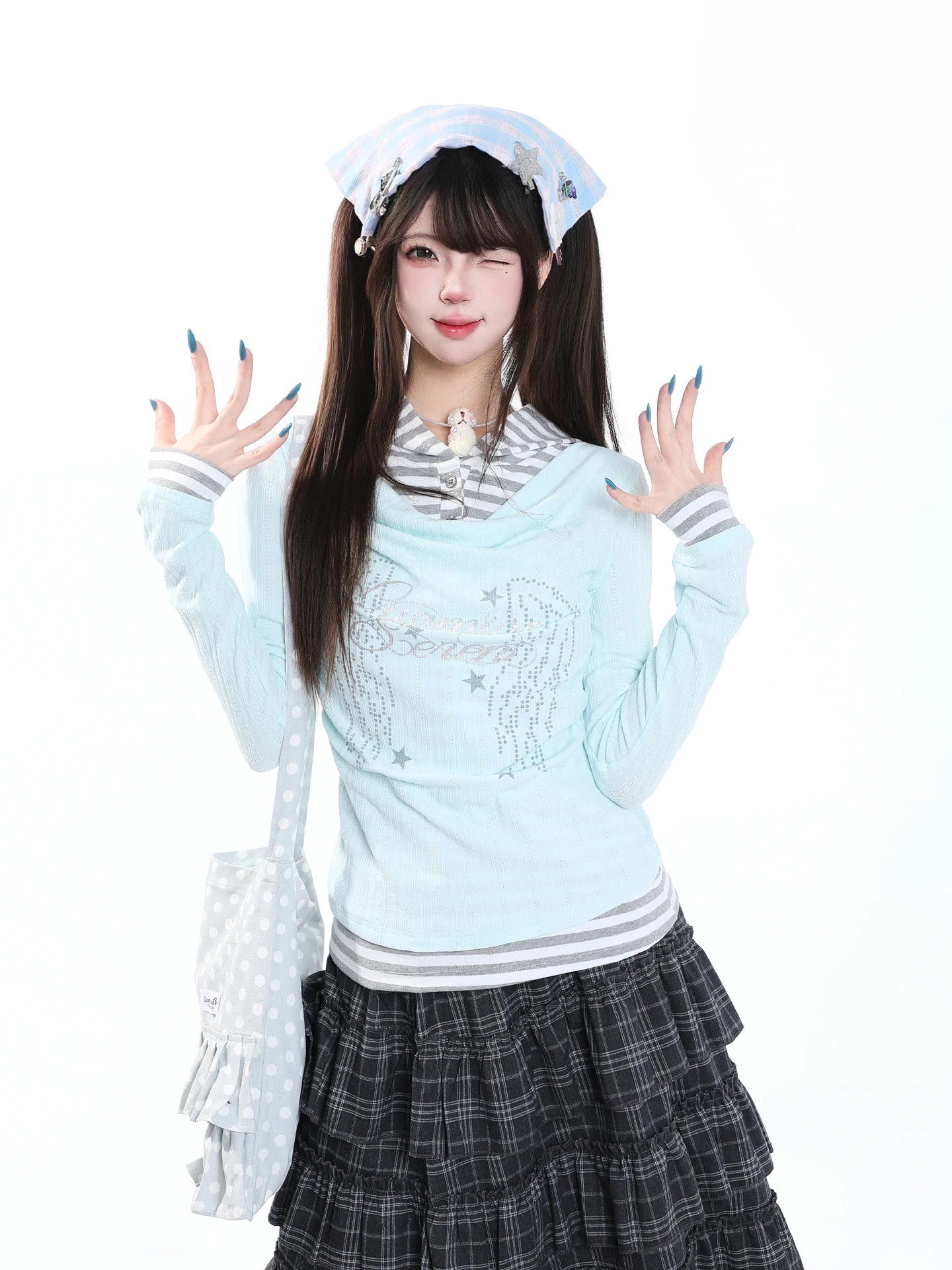 Y2K Cartoon Print Long Sleeve T-Shirt Women's Autumn Slim Fit Waist Cinching High-End Feel Hooded Top Light Sub-Style Fashion