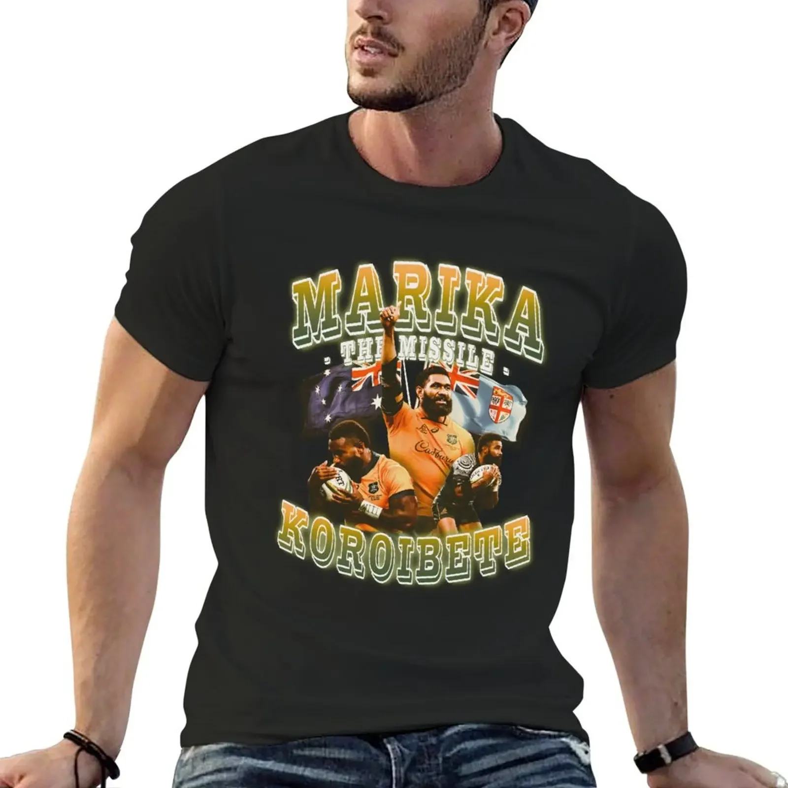 Marika Koroibete 'The Missle' Wallabies T-Shirt basketball graphic tees summer top t shirts for men graphic