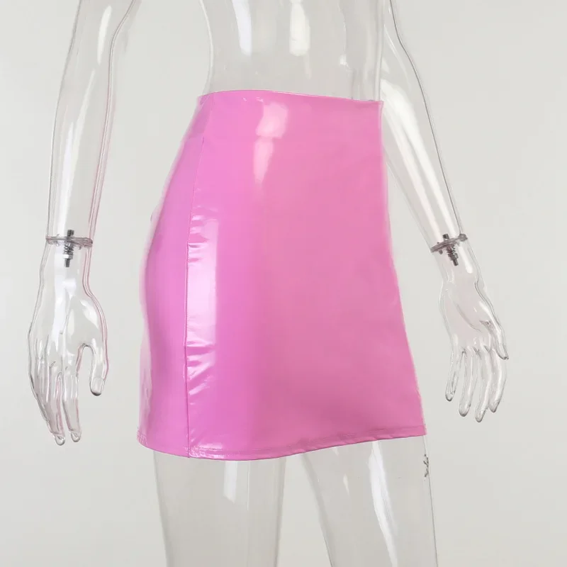 Summer Office Women PVC Pencil Skirt 4XL 5XL Latex Patent Leather Pink Short Skirts Sexy PU Mini Hip Wrapped Shiny Skirt Custom