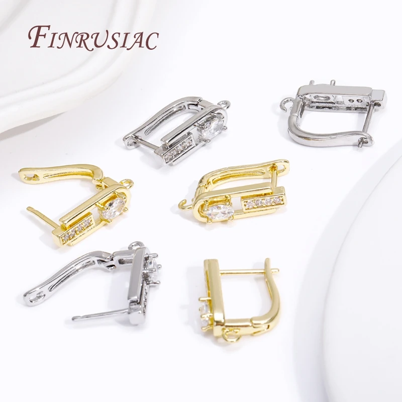 DIY Earring Making Material 18K Gold Plated Inlay Zircon Earwire Fasteners Basic Earring Hook Clasp Accessories