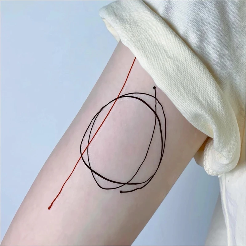 Abstract Straight Line Red Line Tattoo Temporary Waterproof Sticker Men Women Personality Fashion Art Faux Tatouage Arm Tattoo