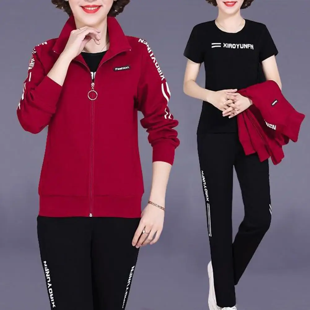 Fall Winter Women‘s Zipper Closure Pant Short Sleeve Top Sets Sport Wear Pullover Size Sweatshirts Sweatpants Jogging Tracksuit