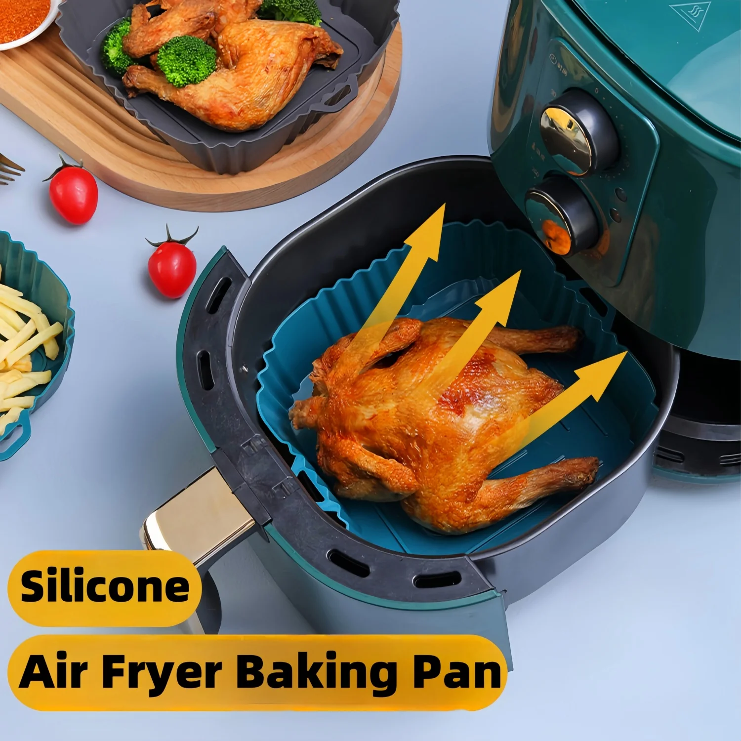 Silicone Air Fryer Liner Non-Stick Reusable Basket Oil-Proof, Water-Resistant Dishwasher Safe Baking Tray for Healthy Cooking