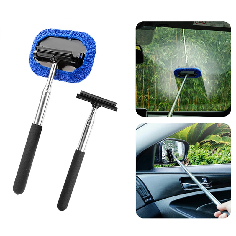 

Car Rearview Mirror Wiper Wash Telescopic Cleaning Brush Handheld Wiper Long Handle Cleaning Tool Mirror Glass Mist Cleaner