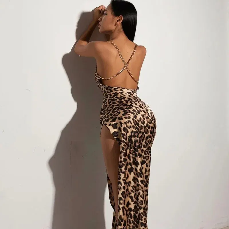 Hawthaw Women Sexy Party Club Evening Streetwear Bodycon Leopard Long Dress 2024 Summer Clothes Wholesale Items For Business