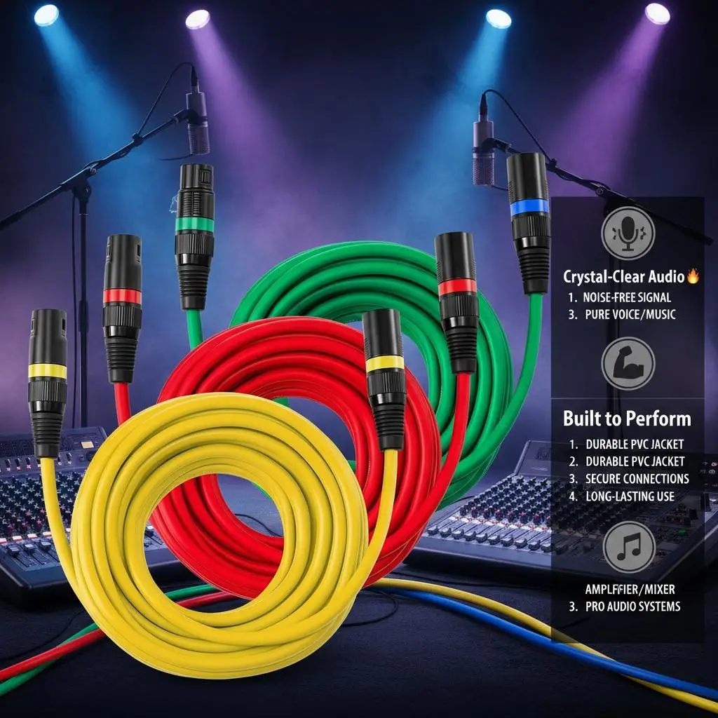 

Сбалансированные аудиокабели 25 футов, 4 шт. в упаковке, для сценического освещения, микрофонов, микшеров, экранированные 3-контактные кабели с разъемами типа «папа-мама», золотистые.