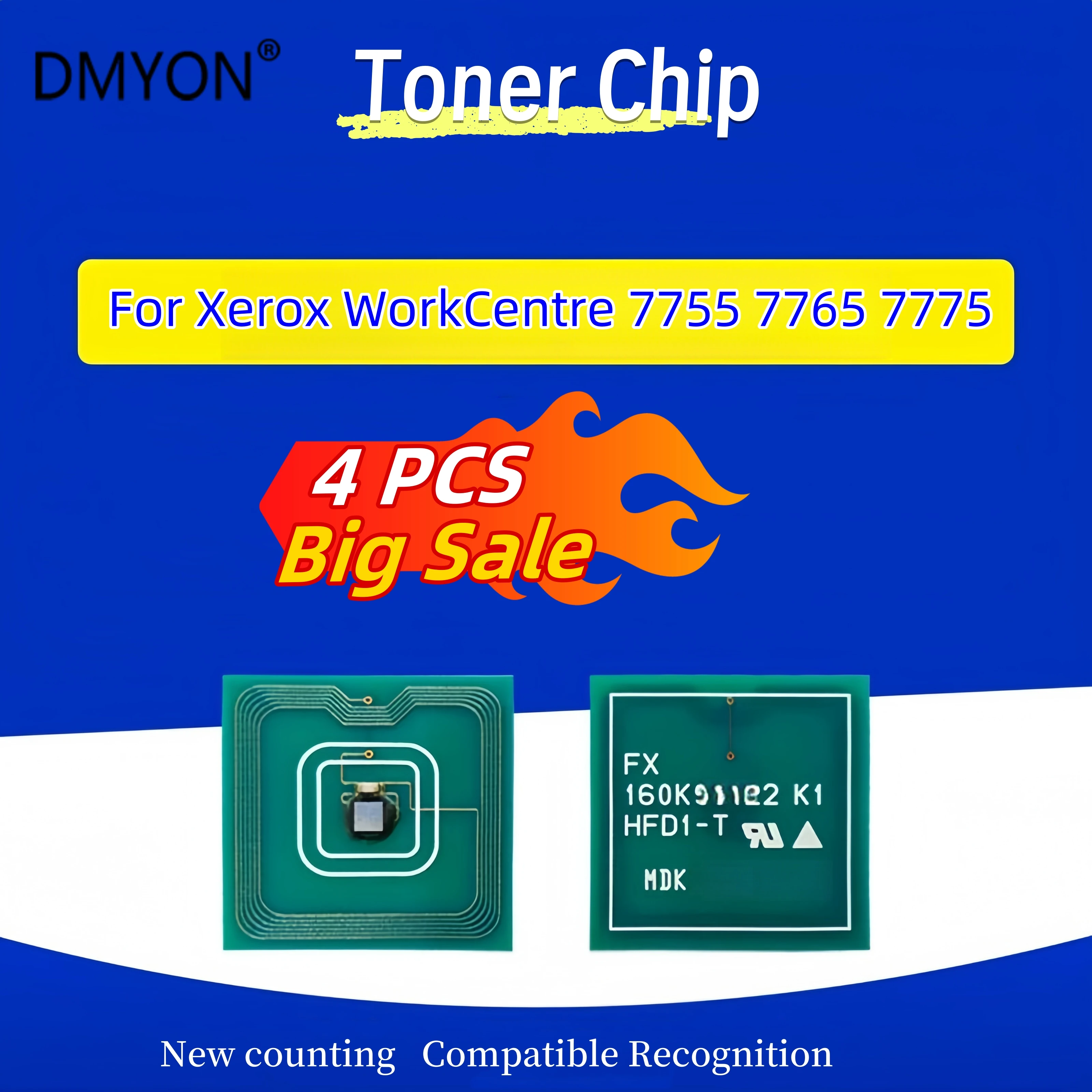 

4 шт. 006R01403 чип для принтера Xerox WorkCentre 7755 7765 7775 006R01404 006R01405 006R01406 чипы картриджа с тонером для копировального аппарата