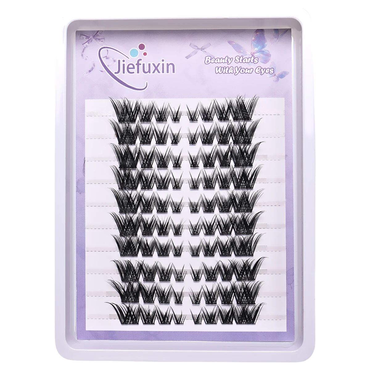 10 Rows of Single Cluster Eyelashes Fox Style False Eyelashes, and Segmented Slanted Natural Thick Fox Eyelashes