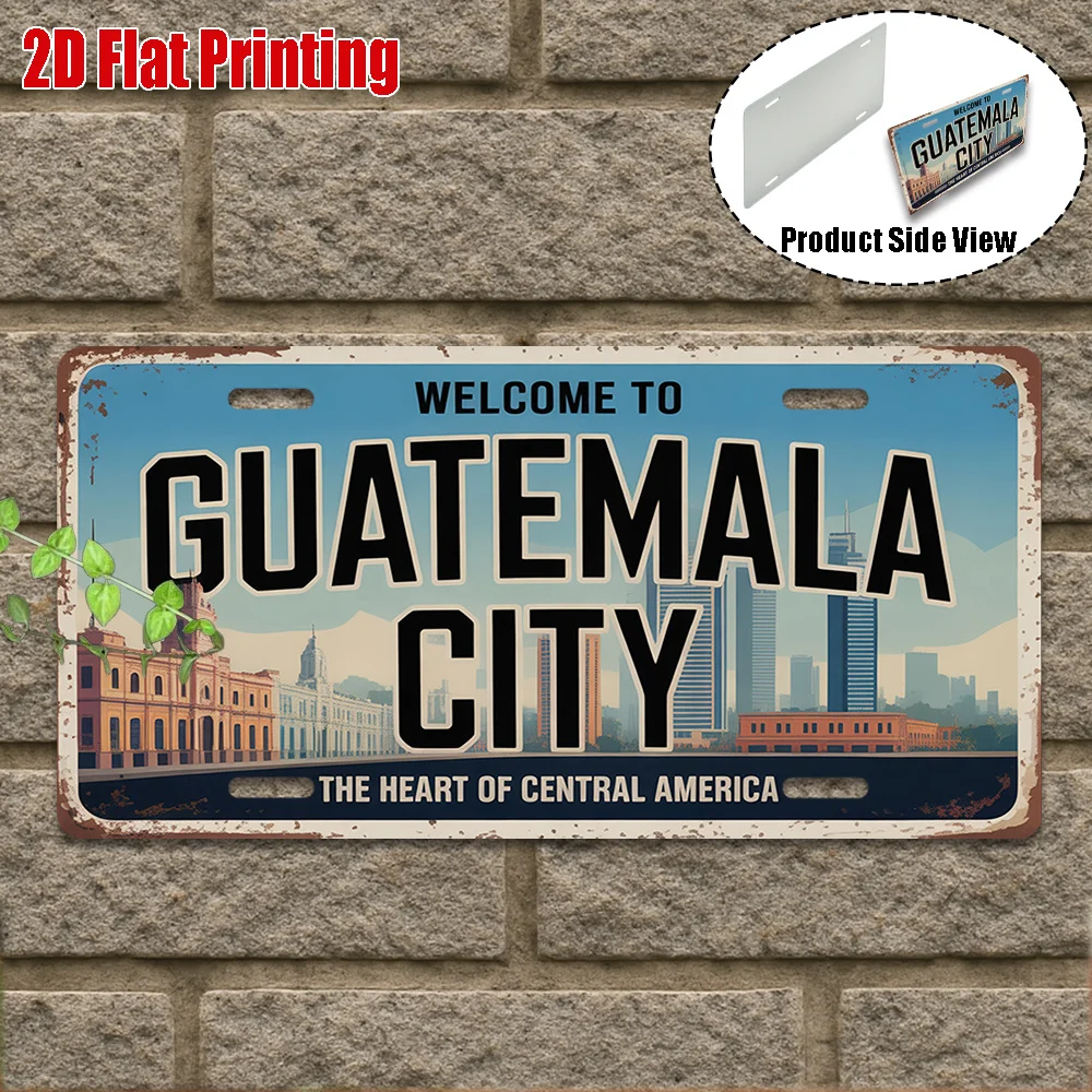 2D Flat,1pc, Vintage Metal Sign, Only for Decoration, Outdoor Wall Art , Welcome to Guatemala City Sign