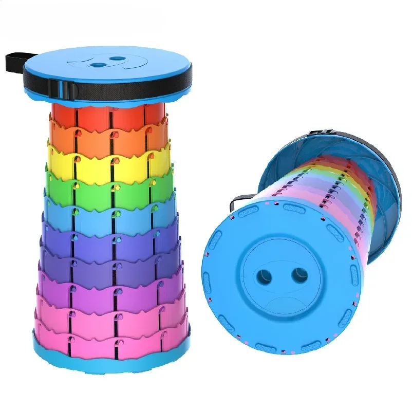 Thickened Travel Outdoor Rainbow Retractable Folding Stool, High-speed Rail and Train Portable Retractable Stool, Outdoor Chair