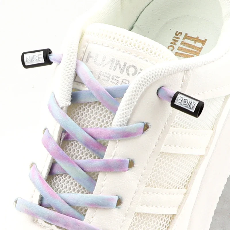 Elastic No Tie Shoelace Kit Flat Gradient Stretch Replacement Shoe Laces with Letter Lock Easy Install Decorative Shoelaces