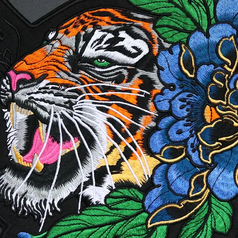 Large Peony Tiger Size: 25.2x22CM Patch Iron On For Clothes Motorcycle Patch Embroidered Patches For Clothing Sticker Stripe