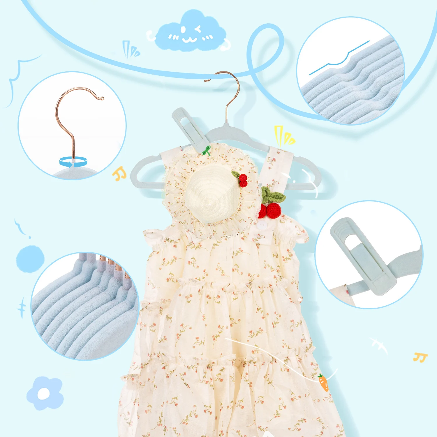 Paquete de 30/50 Perchas de Terciopelo para Bebés - Perchas Delgadas Antideslizantes de 11 Pulgadas para Ahorrar Espacio en el Armario de los Niños - 360 ° Gancho Giratorio, Perchas Resistentes y Duraderas para Ropa de Bebés y Niños Pequeños para Armario