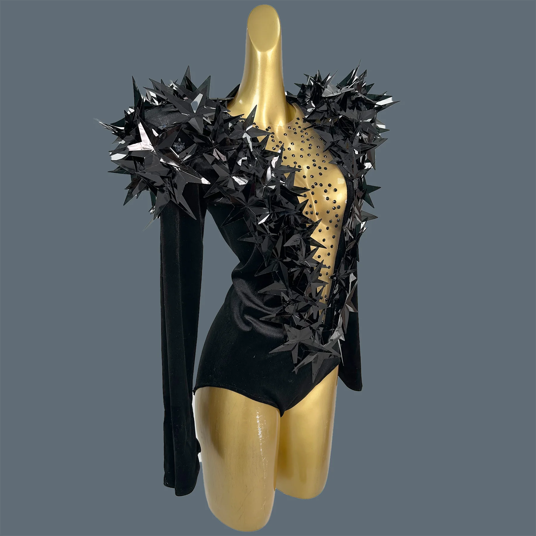 Designer Showgirl chanteur étoile à cinq branches coupe basse body fantaisie velours danse tenue fête Drag Queen artiste porter Hengxing