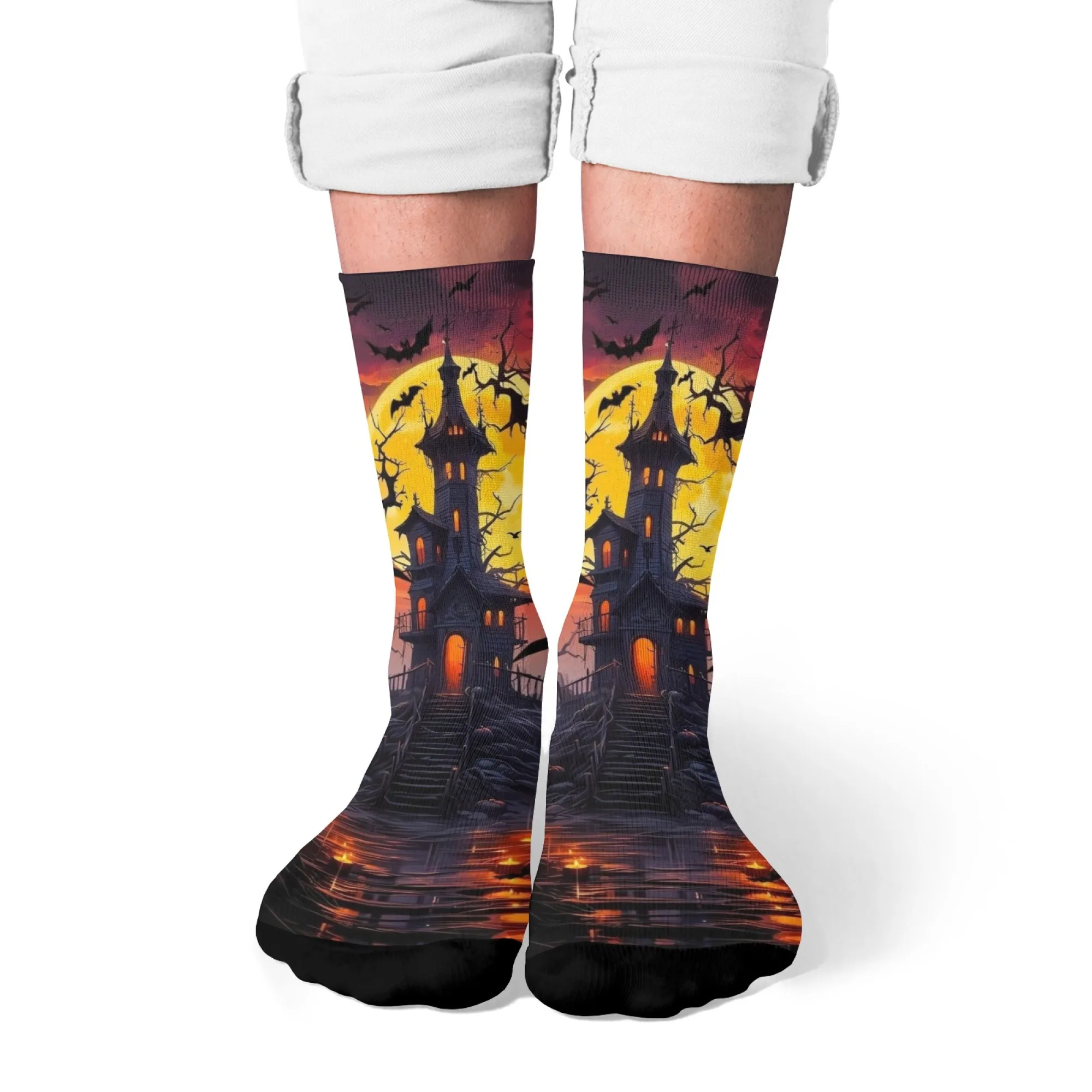 

Halloween Dark Castle Socks Novelty Funny Men's Socks Retro Street Hip-Hop Socks Comfortable Non-slip Casual Sports Socks Gift