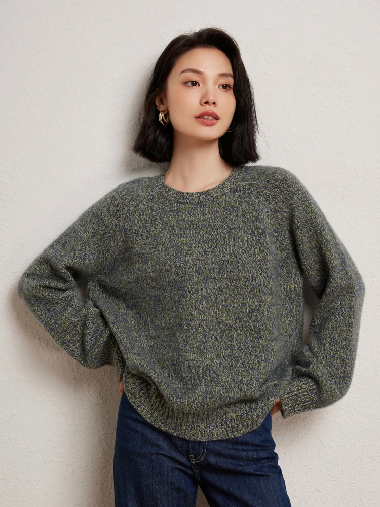 

Women 100% Cashmere Sweater O-neck Long Wide Sleeve Pullover Simple Casual Style Cashmere Knitwear Autumn Winter Clothing Tops