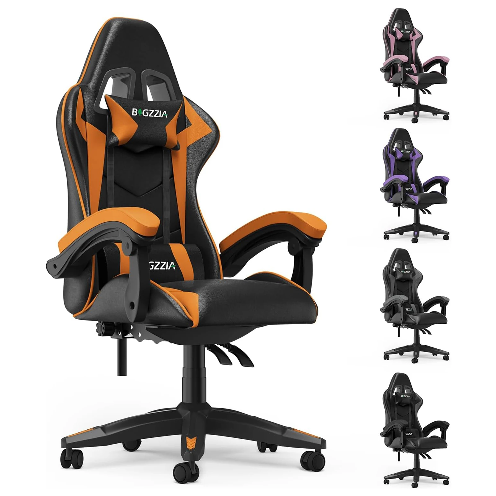 Silla ergonómica de cuero PU con reposacabezas y soporte Lumbar, silla de oficina para juegos, silla de escritorio para computadora, silla de carreras