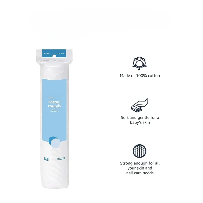 Rondes hypoallergéniques 100 coton pour démaquillage et soins de la peau, 100 unités, 1 paquet