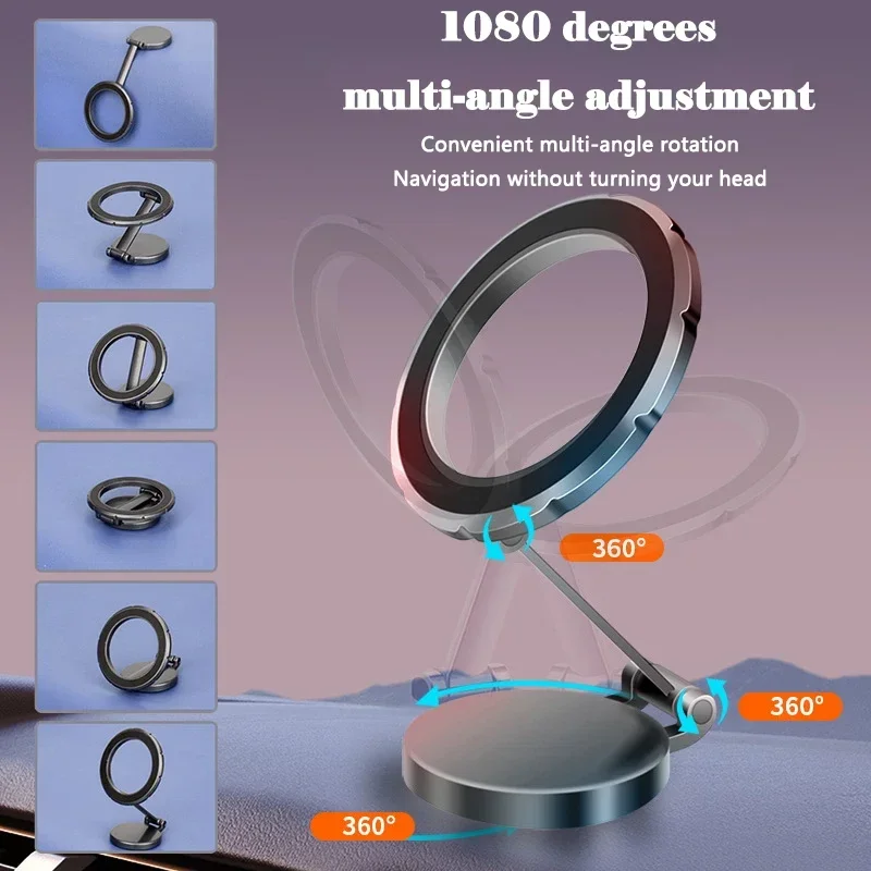 강력한 자기 흡착 자동차 휴대폰 거치대 접착 계기판, 아이폰 15, 14 용 접이식 휴대폰 거치대, 1080 ° 회전