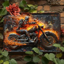 1Pc Skeleton on Motorcycle Aluminum Metal Sign 8x12 Inch Vintage Wall Art Decor for Bedroom Living Room Garden Studio Bar Cafe