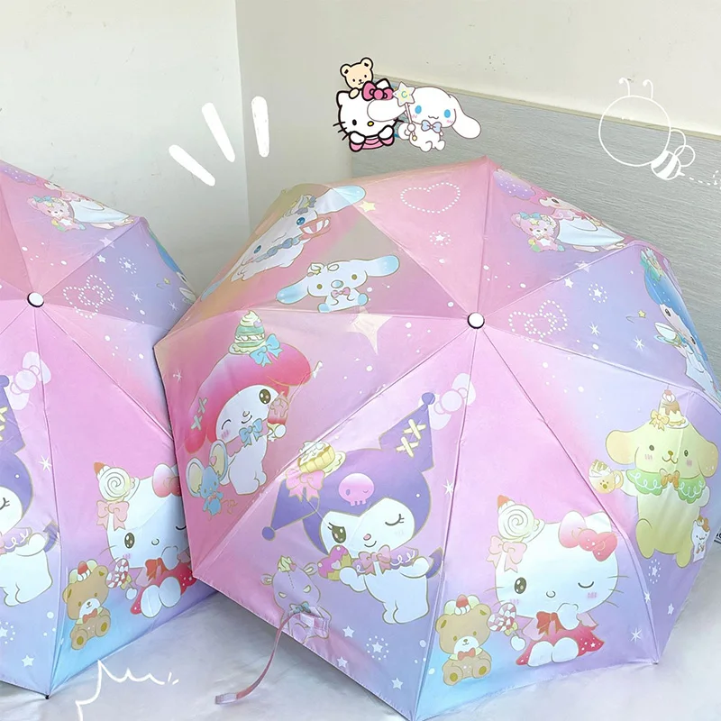 

Hello Kitty Sanrio Kuromi Automatic Sunshade Umbrella Cute Cartoon Sunny Dual-Use Folding Uv Protection Shading Kids Gifts