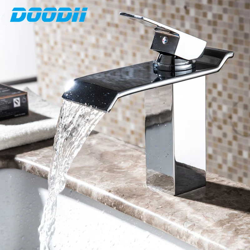 DOODII Wholesale And Retail Chrome Finished Waterfall Bathroom Faucet Bathroom Basin Mixer Tap with Hot and Cold Water