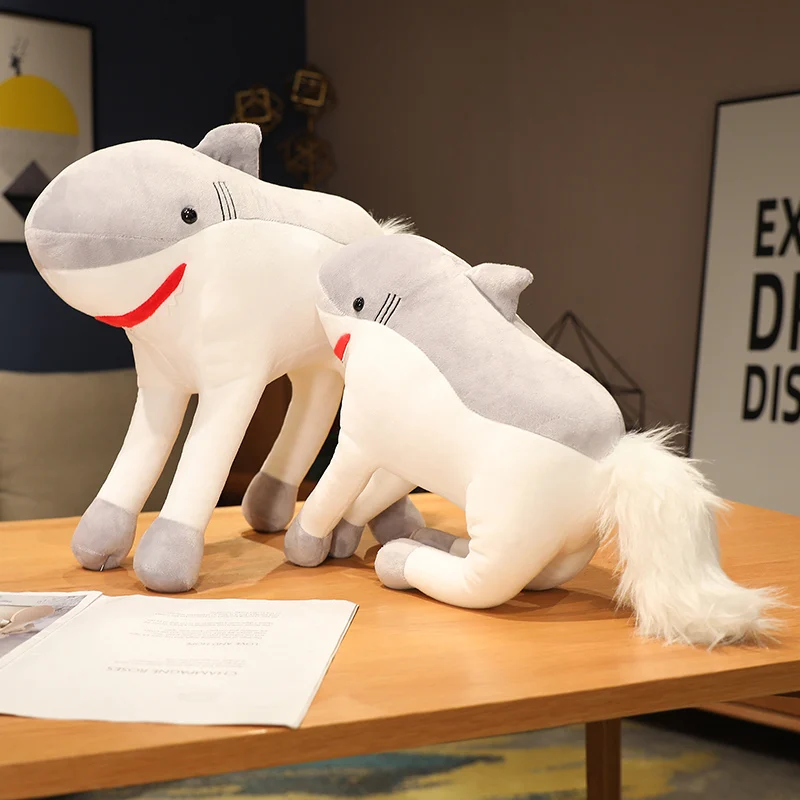 New 40/50/60cm Shark Horse Super Soft Stuffed Plush Toys Head Body Model  Pillow Baby  Birthday Xmas Gifts For Kids Home Decor