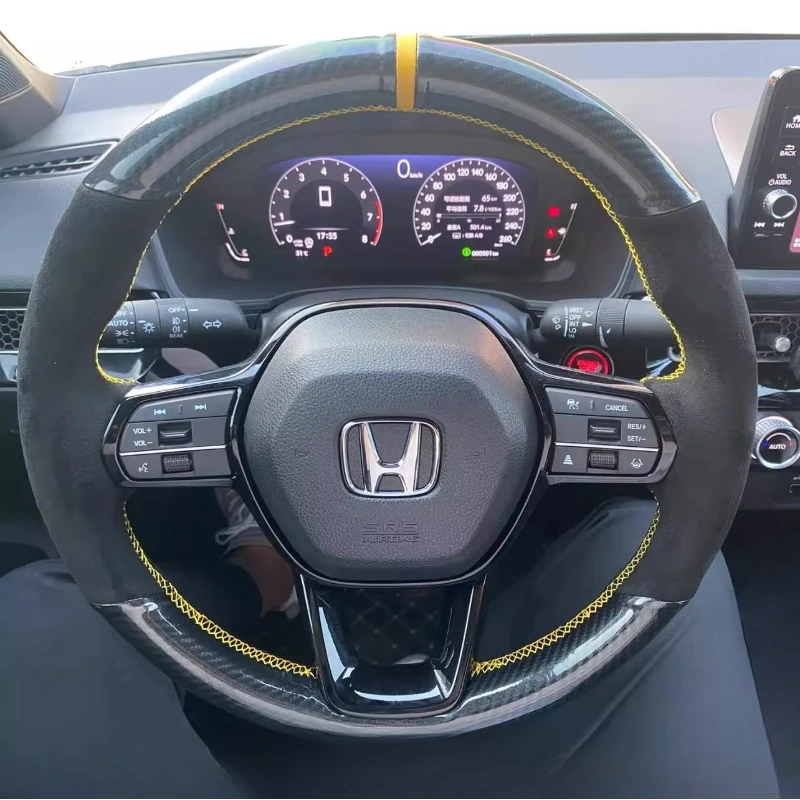 

for Honda Accord Civic 11th Gen CRV 2023 2024 Hand-stitched non-slip carbon fibre Suede car Steering Wheel Cover