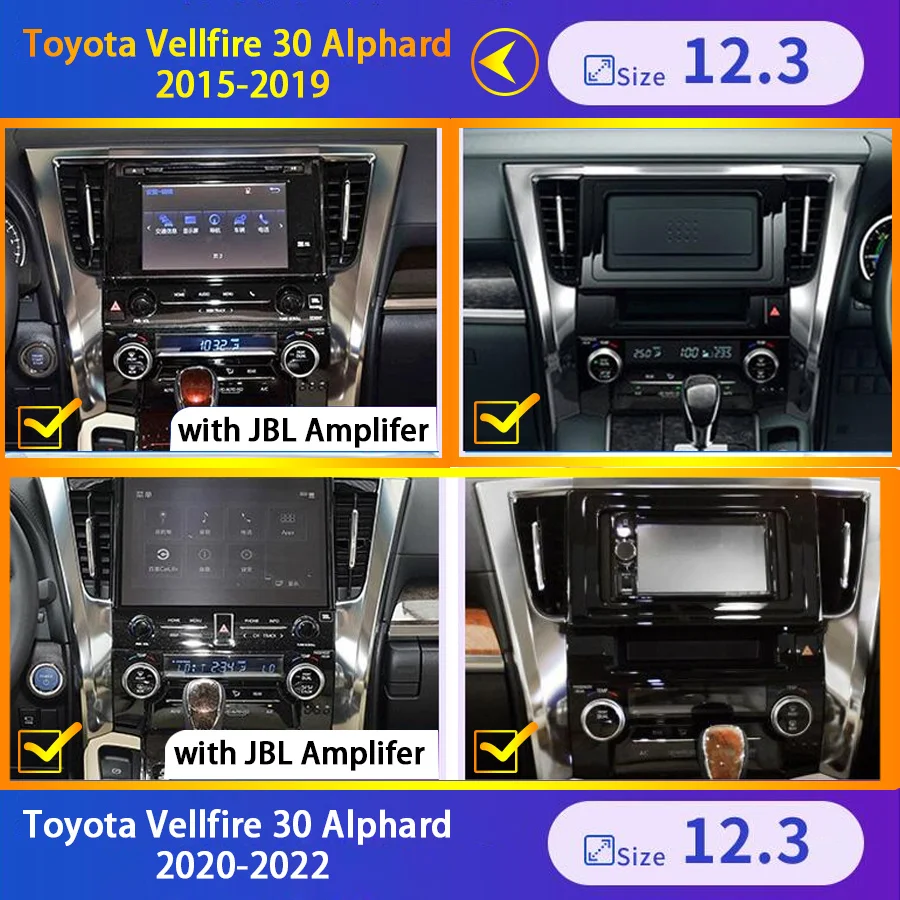 12.3inch Android 13 Screen For Toyota Vellfire 30 Alphard H30 2015-2019 2022-2023 CarPlay GPS Navigation Car Multimedia Player