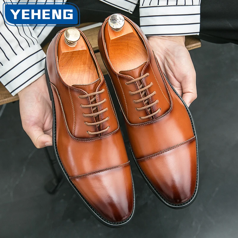 

Классические мужские повседневные кожаные туфли-оксфорды на шнуровке, деловая офисная официальная модельная обувь, мужские туфли дерби, уличная дорожная обувь