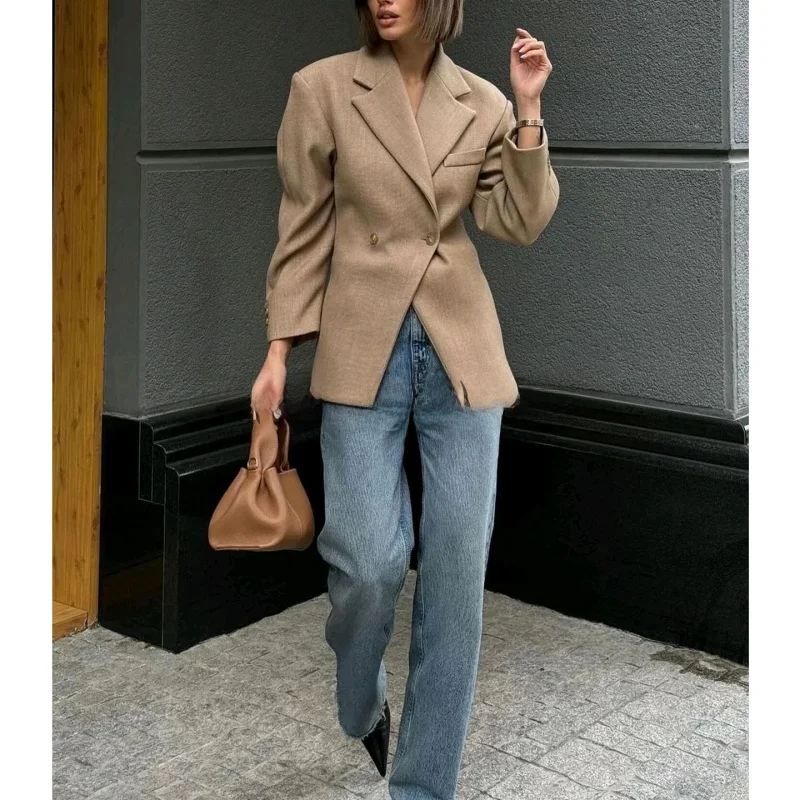 Slim Fit Waist-Cinching Long Sve awl Collar Two Button Autumn New Arrival Women's Commuter Sle  Jaet