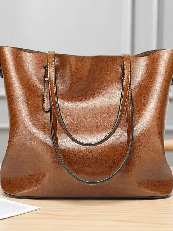 

Faionable Large Capaci Commuter Tote Bag Oil Wax Leather Texture oulder Crossbody Bag mat Sle Underarm Bag