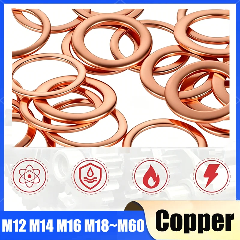 1~10Pcs Copper Washer For Oil Sump Plug M12 M14 M16 M18 M20 M22 M24 M27 M30 M50 M60 Sealing Solid Washer Flat Seal Gasket Ring