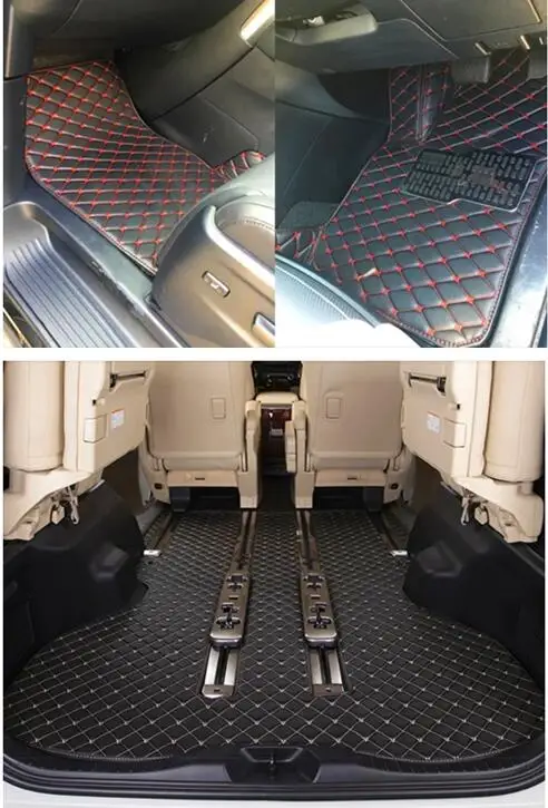 

Комплект автомобильных ковриков на пол и в багажник для Toyota Alphard 7/8 мест (2023-2015) с правым рулем, нескользящие, водонепроницаемые.