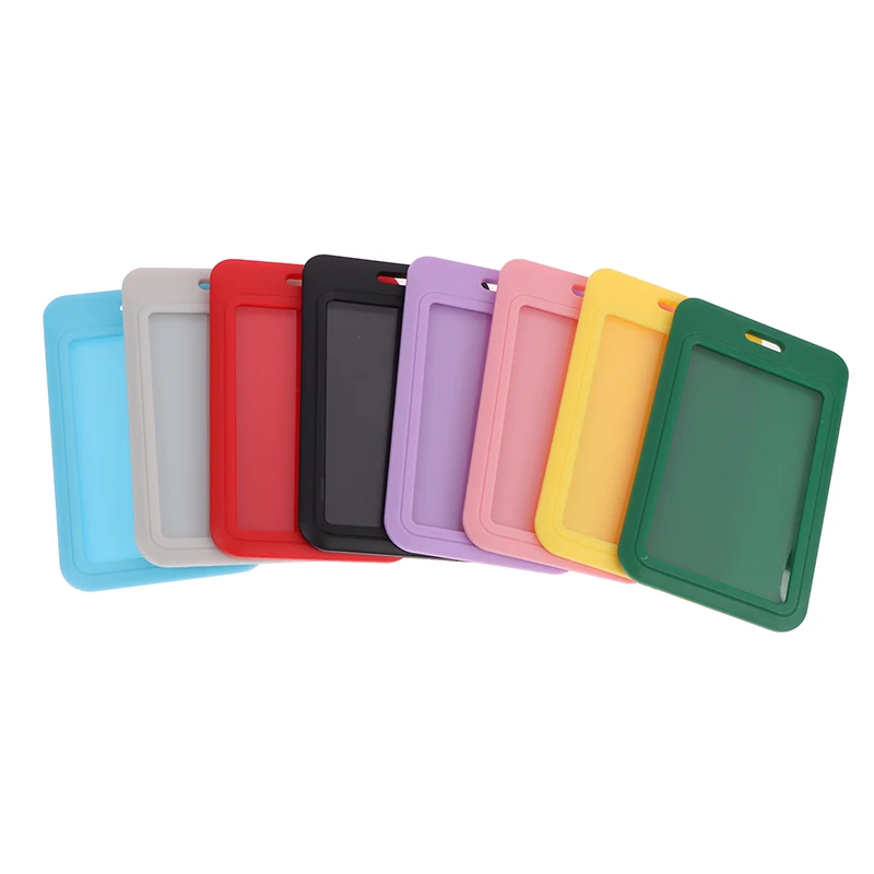 1ชิ้นที่ใส่บัตรเครดิตสองด้าน sampul kartu ป้ายพลาสติกแข็งพร้อมช่องสำหรับแท็กเจ้าหน้าที่งานกิจกรรมที่ใส่บัตรประชาชนสายคล้องบัตรผ่าน