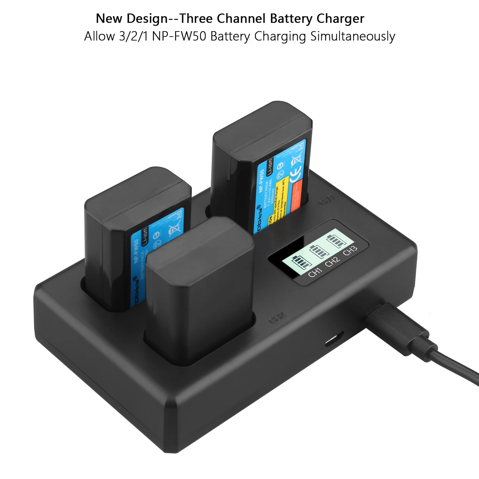 NP-FW50 NP FW50 Battery+3 Channel Charger for Sony ZV-E10, Alpha A6400 A6000 A6300 A6500 A5100 A7 A7II A7RII A7SII A7S A7S2 A7R