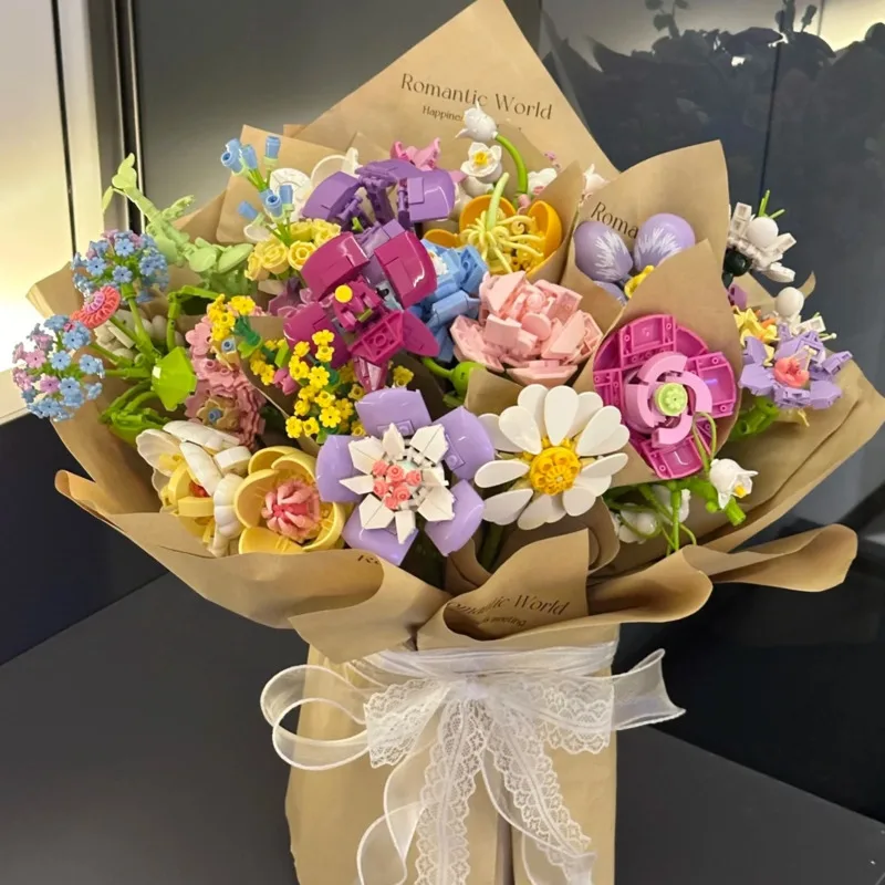 

DIY Цветочный Букет Строительные Блоки Игрушка Ручной Работы Кирпич Роза Лилия Головоломка Модель Для Девочек Женщин Подарок На День Рождения Домашний Декор Комнаты