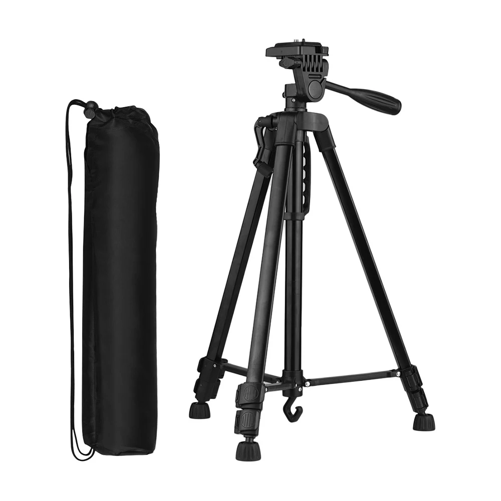 Andoer Lightweight Photography Tripod Stand Aluminum Alloy 3kg Load Capacity Max. Height 135cm/53in with Carry Bag Phone Holder