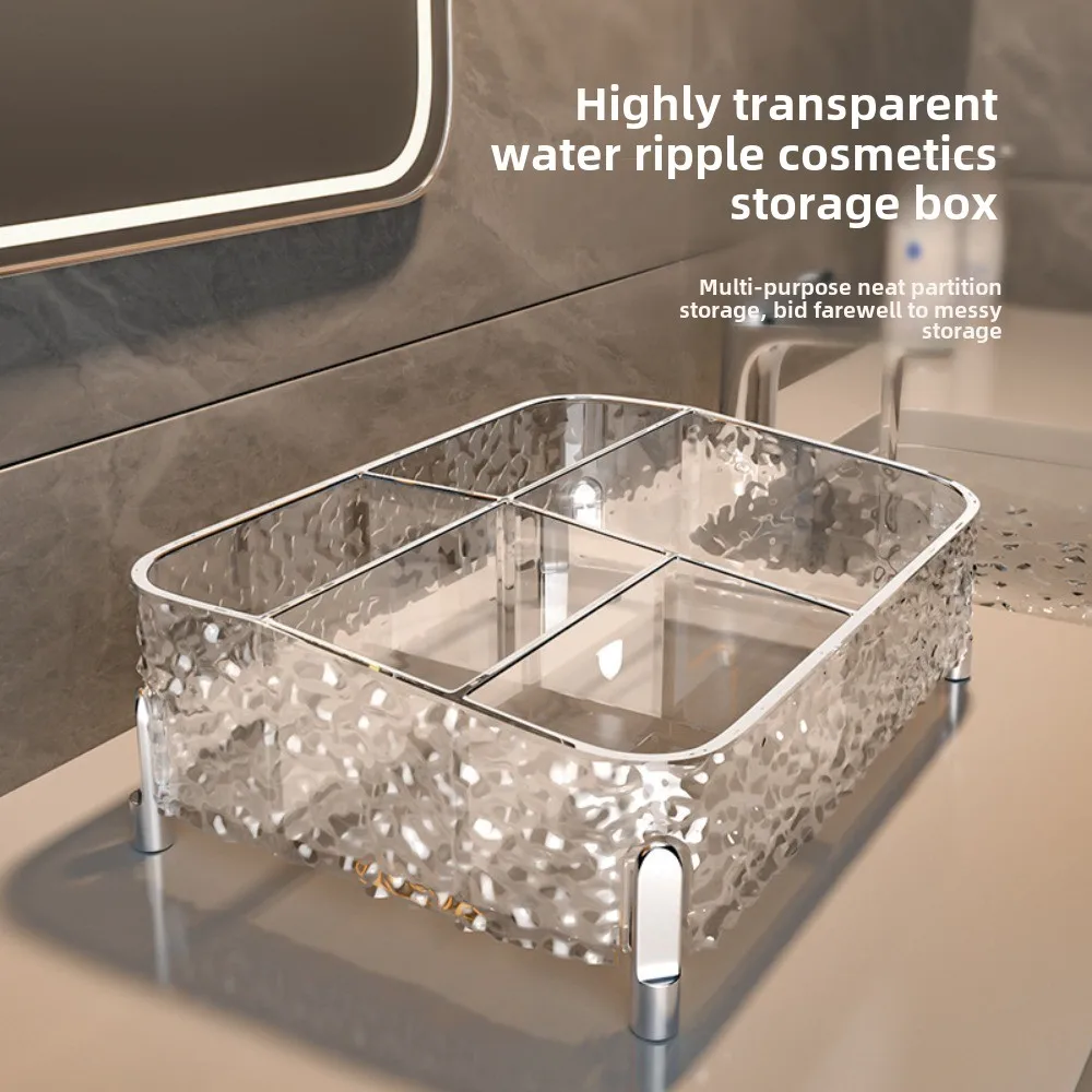

Water Wave PET Makeup Organizer Desktop Storage Box for Lipstick Brushes Skincare Sheet Masks with Divided Compartments