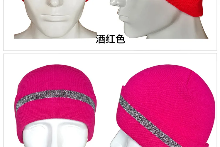 Reflektierende Strickmütze, Sicherheitsmütze für Erwachsene, hohe Sichtbarkeit, Neon-Winter-Strickmütze mit Herren und Damen für Nachtlaufsport – Detail 21