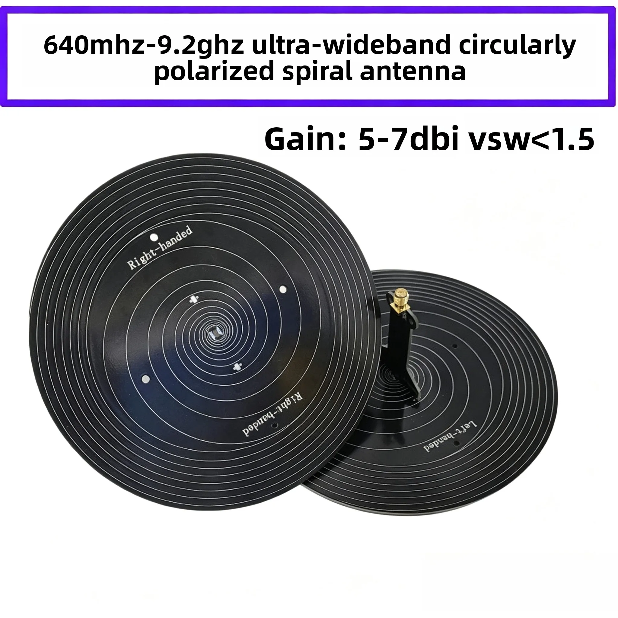 640MHz-9.2GHz Equiangular Spiral UWB Antenna Circularly Polarized Left  Right Rotation Ultra Wideband Aerial for Signal Coverage