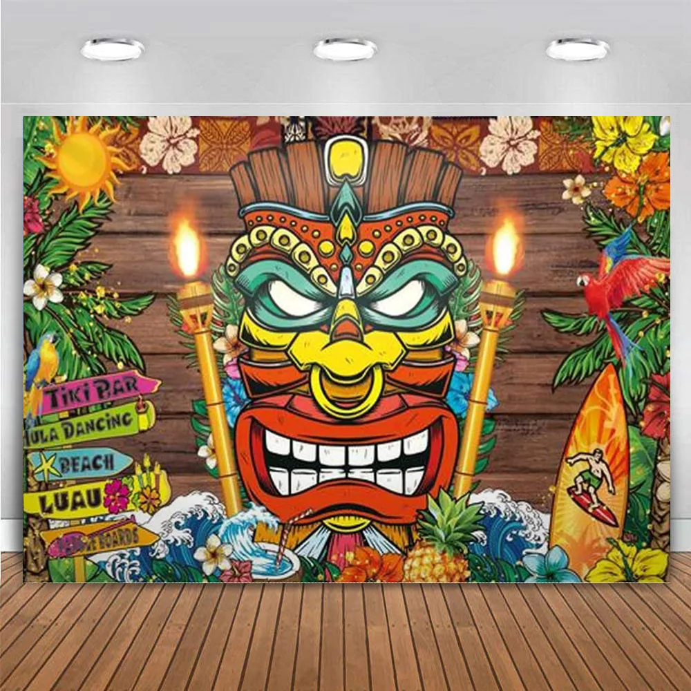 Hawaiian Tribal Wooden Ancient Totem Luau Bonfire Party Decoration Backdrop Aloha Hawaii Bar Photography Background