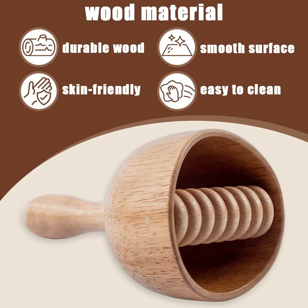 1PC Anti-Cellulite Wood Therapy Swedish Massage Cup with Roller, Handheld Wooden Massage Cup, Wood Cupping Therapy Massage Tool