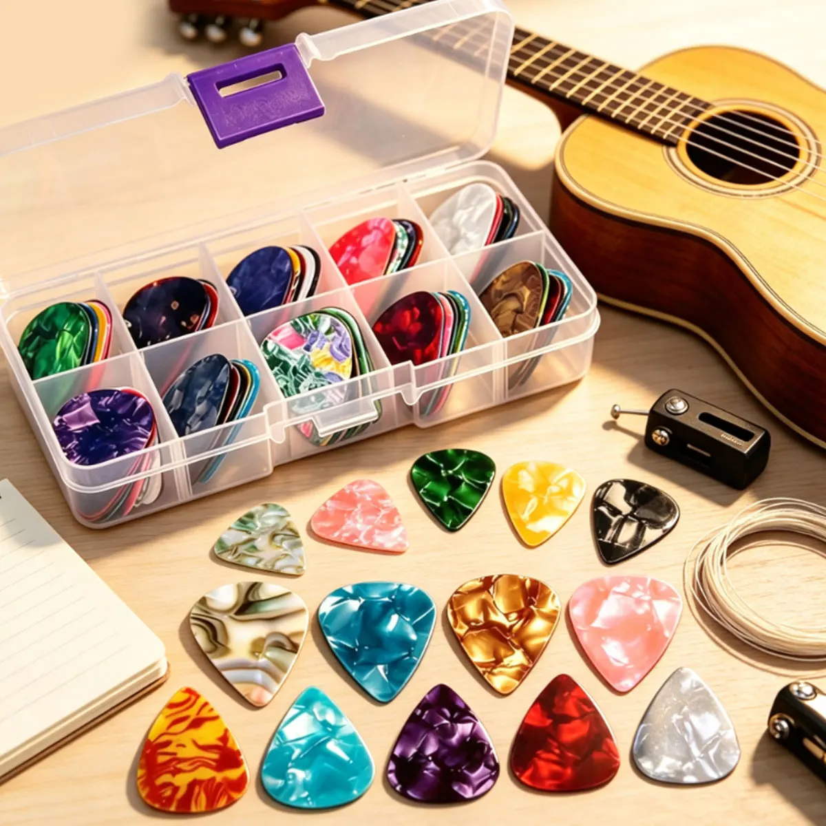40Pcs Boxed Assorted ABS Guitar Picks – 0.46mm Random Patterns, Versatile Plectrum Set for Acoustic/Electric, Ukulele  ZSY