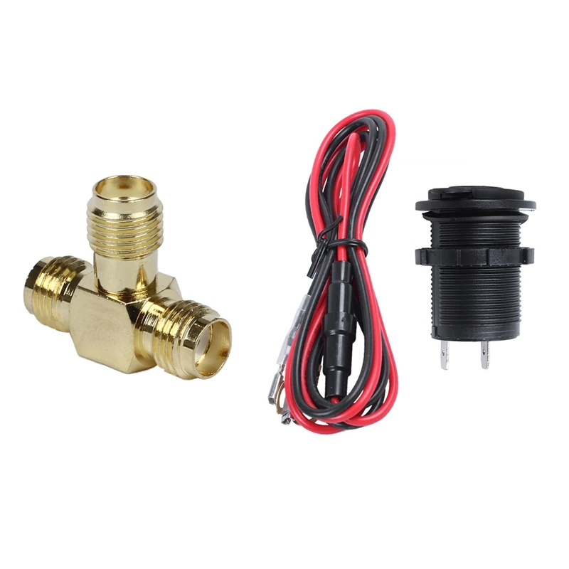 SMA Female To Two SMA Female Triple T RF Adapter & Outlet Socket Cigarette Lighter Incl. 60CM Cable Board Socket Motor